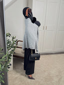 PULL CAPE ASYMÉTRIQUE EN MAILLE GRIS