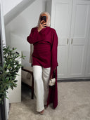 [CRÉATION DUBAÏ] HAUT LONG EN LIN AMĀRIS BORDEAUX