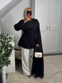 [CRÉATION DUBAÏ] HAUT LONG EN LIN AMĀRIS NOIR