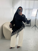 TOP LONG ASYMÉTRIQUE À DENTELLES NOIR