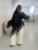 TOP LONG ASYMÉTRIQUE À DENTELLES NOIR