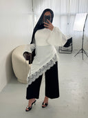 TOP LONG ASYMÉTRIQUE À DENTELLES BLANC