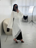 TOP LONG ASYMÉTRIQUE À DENTELLES BLANC