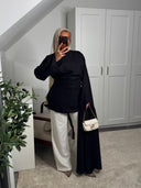 [CRÉATION DUBAÏ] HAUT LONG EN LIN AMĀRIS NOIR