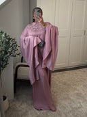 ABAYA PREMIUM MANCHES AMPLES ET STRASS COUSUES MAIN PREMIUM