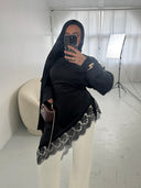 TOP LONG ASYMÉTRIQUE À DENTELLES NOIR