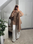 [CRÉATION DUBAÏ] HAUT LONG EN LIN AMĀRIS BEIGE FONCÉ