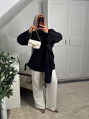 [CRÉATION DUBAÏ] HAUT LONG EN LIN AMĀRIS NOIR