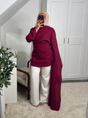 [CRÉATION DUBAÏ] HAUT LONG EN LIN AMĀRIS BORDEAUX